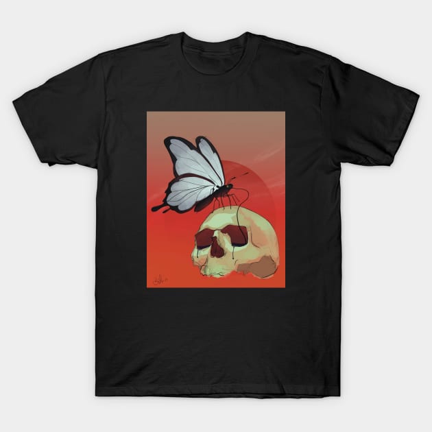 Death Butterfly And Skull T-Shirt by SkullFern